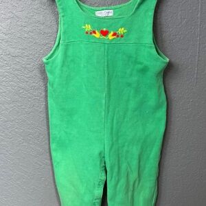 Vintage Carters Green Embroidered Baby Romper
